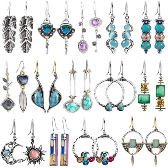 Jewelry - 14 Pairs Vintage Teardrop Dangle Earrings for Women Boho Retro Leaf Drop